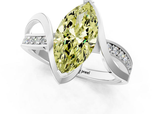 White gold Fancy Yellow Marquise  Solitaire Twisted Band with Prong Setting