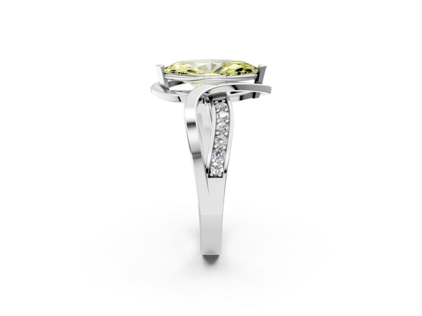 White gold Fancy Yellow Marquise  Solitaire Twisted Band with Prong Setting