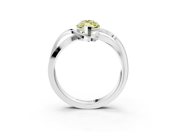 White gold Fancy Yellow Marquise  Solitaire Twisted Band with Prong Setting