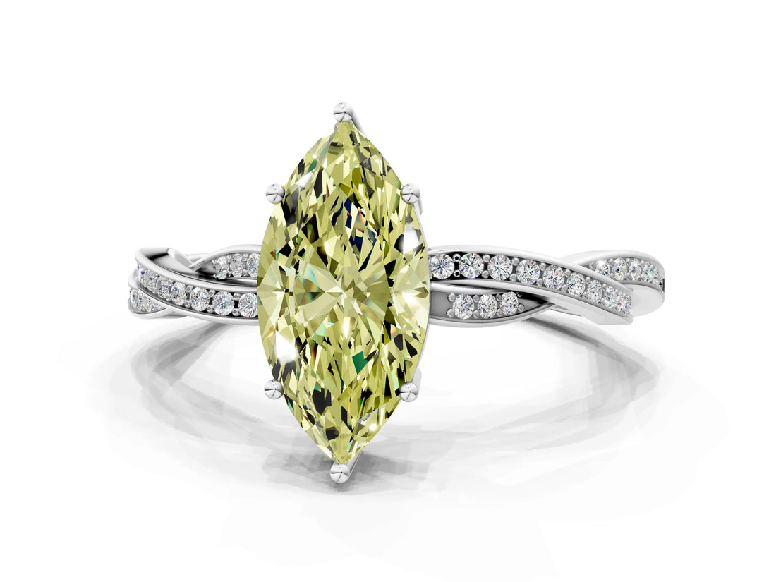 White gold Fancy Yellow Marquise  Solitaire Twisted Pave Diamond Ring with Four-Prong Setting_158