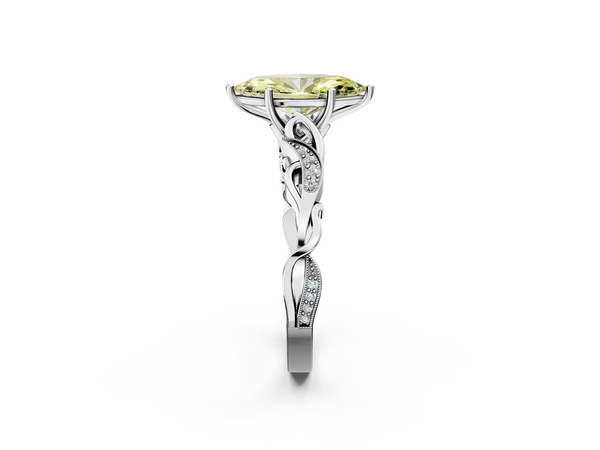 Platinum Fancy Yellow Marquise  Solitaire Vine Band with Milgrain Prong Setting