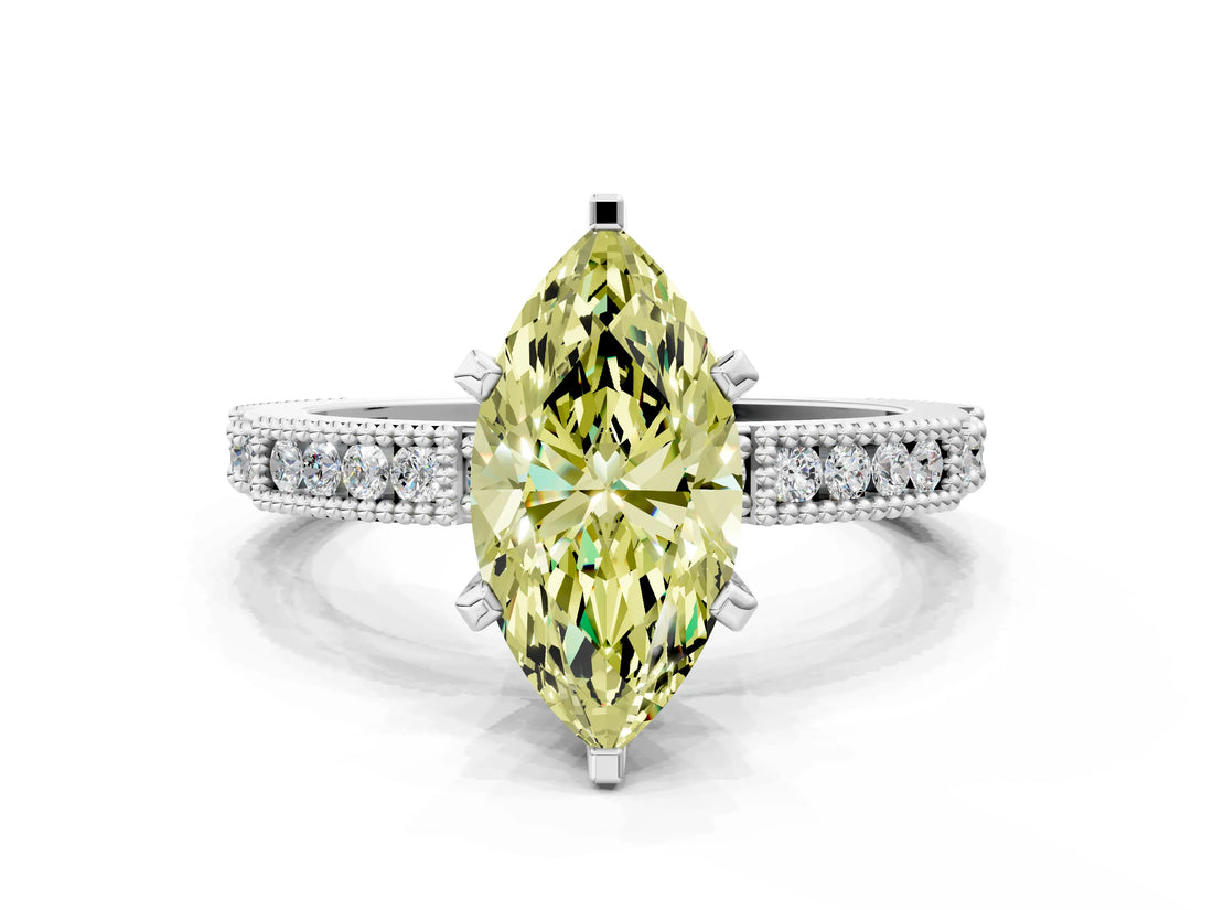 White gold Fancy Yellow Marquise  Solitaire with Pavé Band and Four-Prong Setting_29