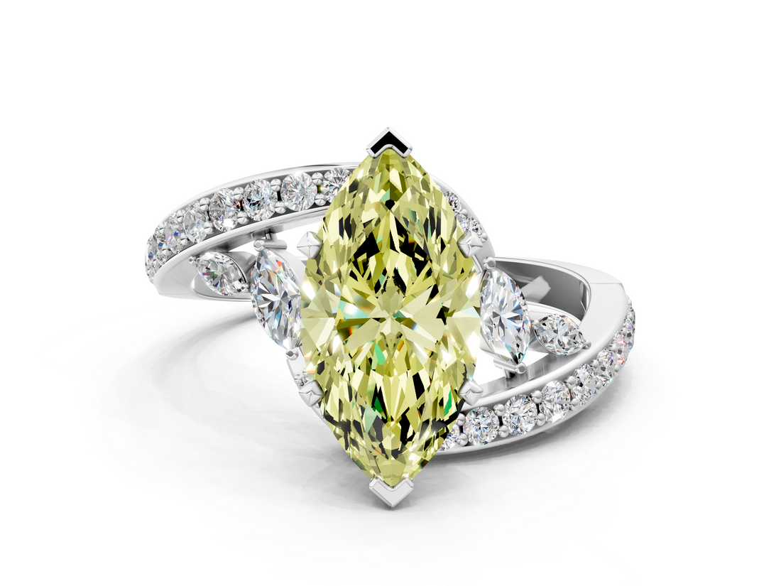 White gold Fancy Yellow Marquise  Solitaire with Pavé Twist Band and Four-Prong Setting