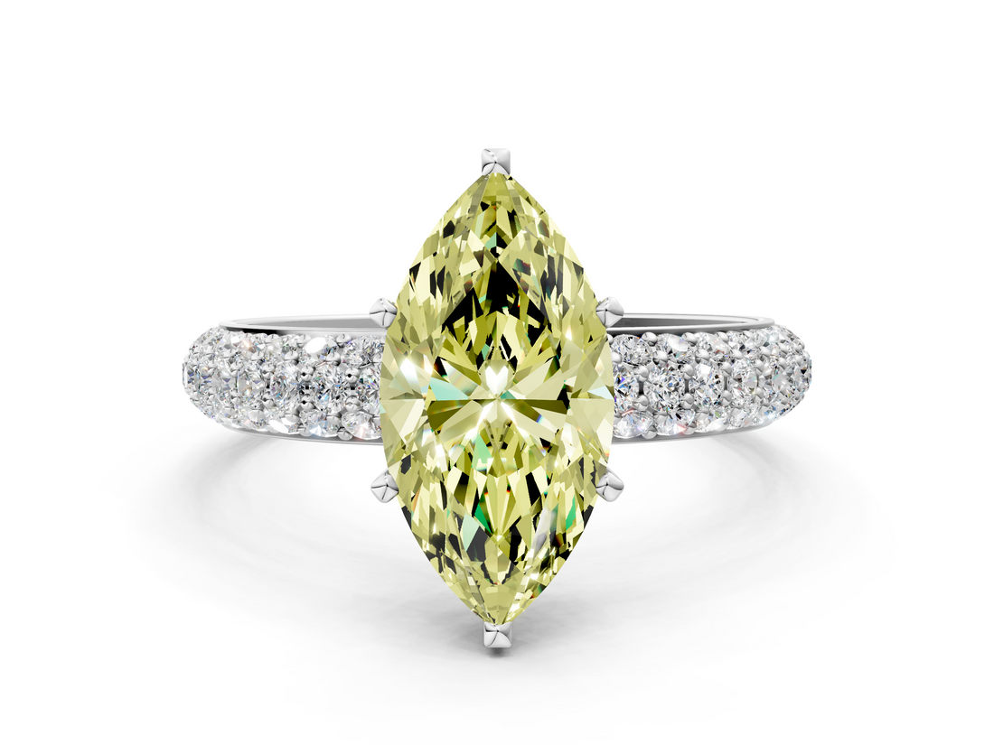 White gold Fancy Yellow Marquise  Solitaire with Pave Band and Four-Prong Setting_3