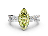 White gold Fancy Yellow Marquise  Three-Stone Diamond Ring with Pavé Split Shank and Four-Prong Setting_17
