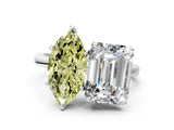 White gold Fancy Yellow Marquise  and Emerald Cut Toi Moi Ring with Prong Setting_29