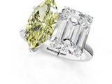 White gold Fancy Yellow Marquise  and Emerald Cut Toi Moi Ring with Prong Setting_30