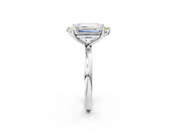 Platinum Fancy Yellow Marquise  and Emerald Cut Toi Moi Ring with Prong Setting