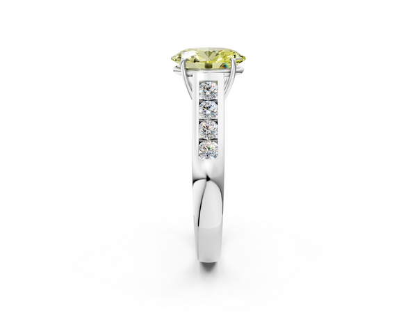 Platinum Fancy Yellow Oval  Brilliant Channel-Set Solitaire Ring with Four-Prong Setting