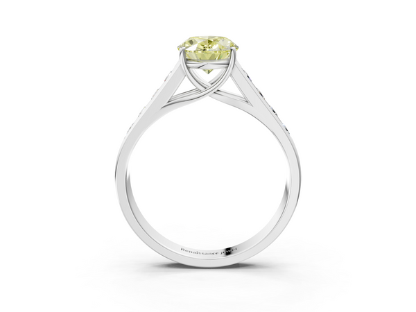 Platinum Fancy Yellow Oval  Brilliant Channel-Set Solitaire Ring with Four-Prong Setting