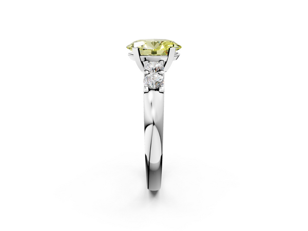 White gold Fancy Yellow Oval  Brilliant Cut Diamond Five-Stone Prong Set Engagement Ring with Channel Band