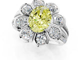 White gold Fancy Yellow Oval  Brilliant Flower Halo Diamond Split Shank Ring_64
