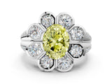 White gold Fancy Yellow Oval  Brilliant Flower Halo Diamond Split Shank Ring_88