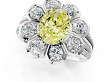 White gold Fancy Yellow Oval  Brilliant Flower Halo Diamond Split Shank Ring_88