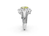 White gold Fancy Yellow Oval  Brilliant Flower Halo Diamond Split Shank Ring_89