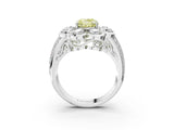 White gold Fancy Yellow Oval  Brilliant Flower Halo Diamond Split Shank Ring_91