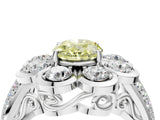 White gold Fancy Yellow Oval  Brilliant Flower Halo Diamond Split Shank Ring_91