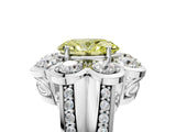 White gold Fancy Yellow Oval  Brilliant Flower Halo Diamond Split Shank Ring_92