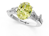 White gold Fancy Yellow Oval  Brilliant Solitaire with Leaf Motif Band and Four-Prong Setting_63