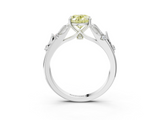 White gold Fancy Yellow Oval  Brilliant Solitaire with Leaf Motif Band and Four-Prong Setting_65