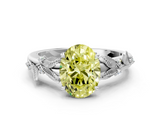 White gold Fancy Yellow Oval  Brilliant Solitaire with Leaf Motif Band and Four-Prong Setting_68