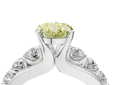 White gold Fancy Yellow Oval  Brilliant Solitaire with Side Stones on a Pave Band and Four-Prong Setting_34