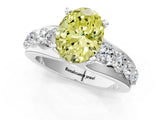 White gold Fancy Yellow Oval  Brilliant Solitaire with Side Stones on a Pave Band and Four-Prong Setting_62