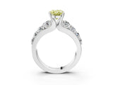 White gold Fancy Yellow Oval  Brilliant Solitaire with Side Stones on a Pave Band and Four-Prong Setting_64