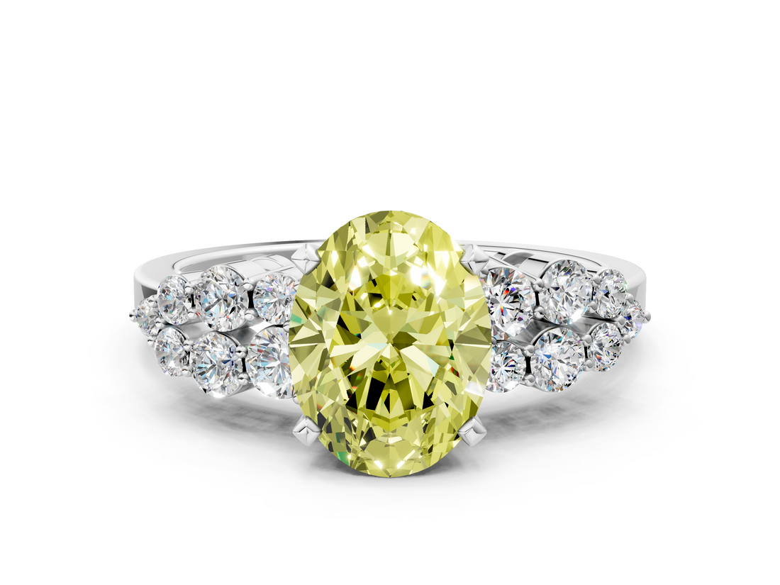 White gold Fancy Yellow Oval  Cluster Diamond Engagement Ring with Pavé Band and Four-Prong Setting_28