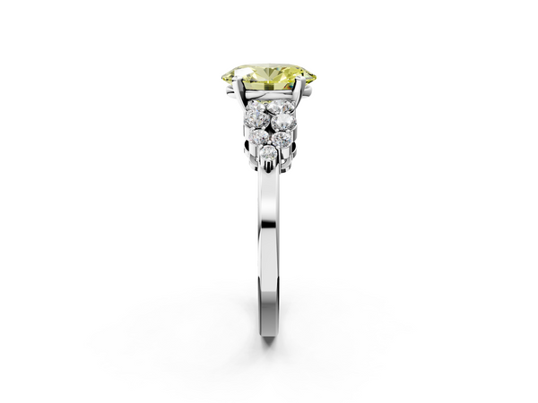 White gold Fancy Yellow Oval  Cluster Diamond Engagement Ring with Pavé Band and Four-Prong Setting