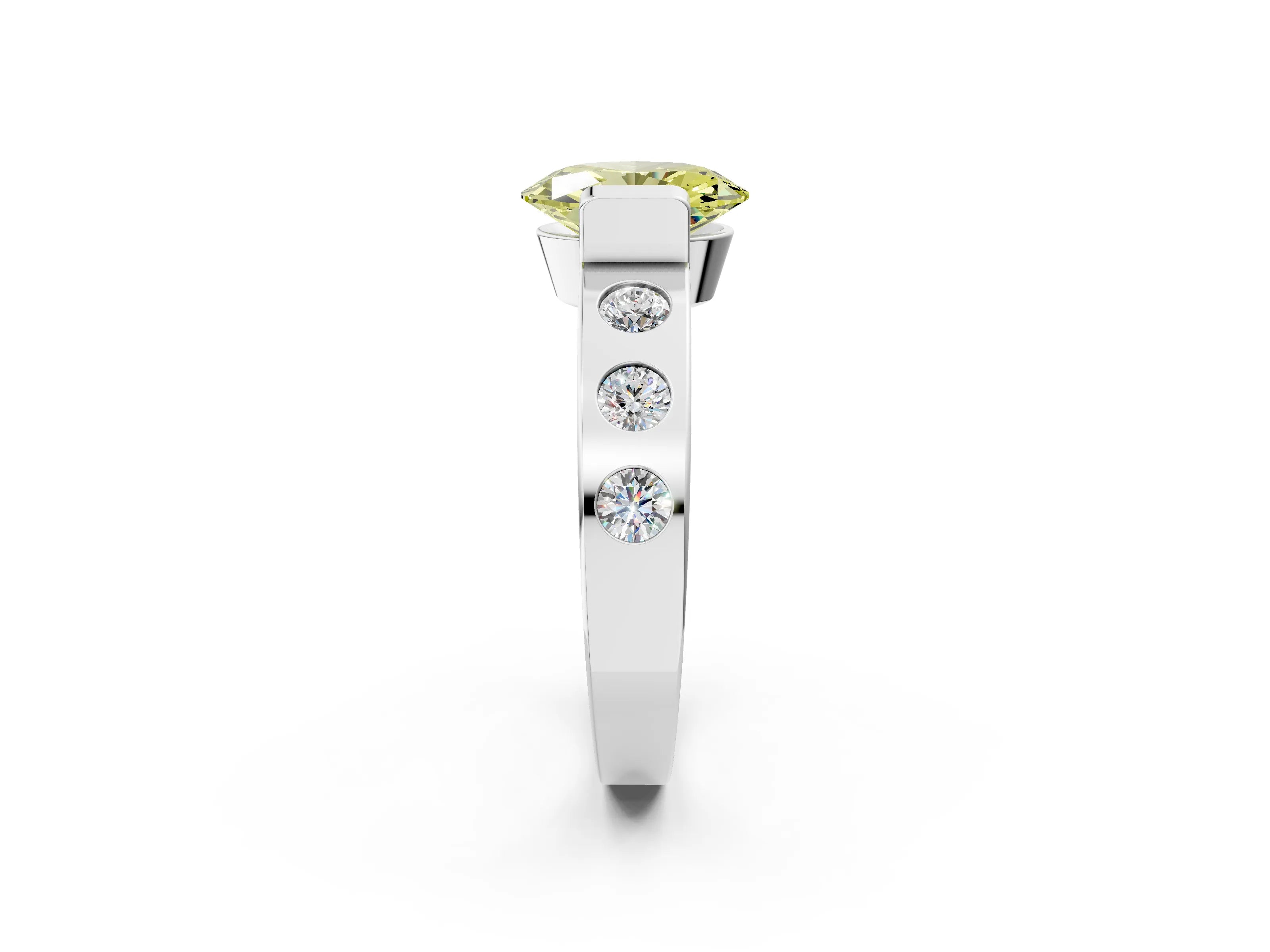 White gold Fancy Yellow Oval Cut Brilliant Channel-Set Diamond Ring with Bezel Prong Setting_14