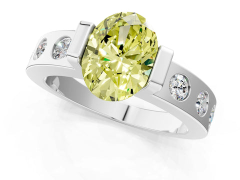 White gold Fancy Yellow Oval Cut Brilliant Channel-Set Diamond Ring with Bezel Prong Setting_1