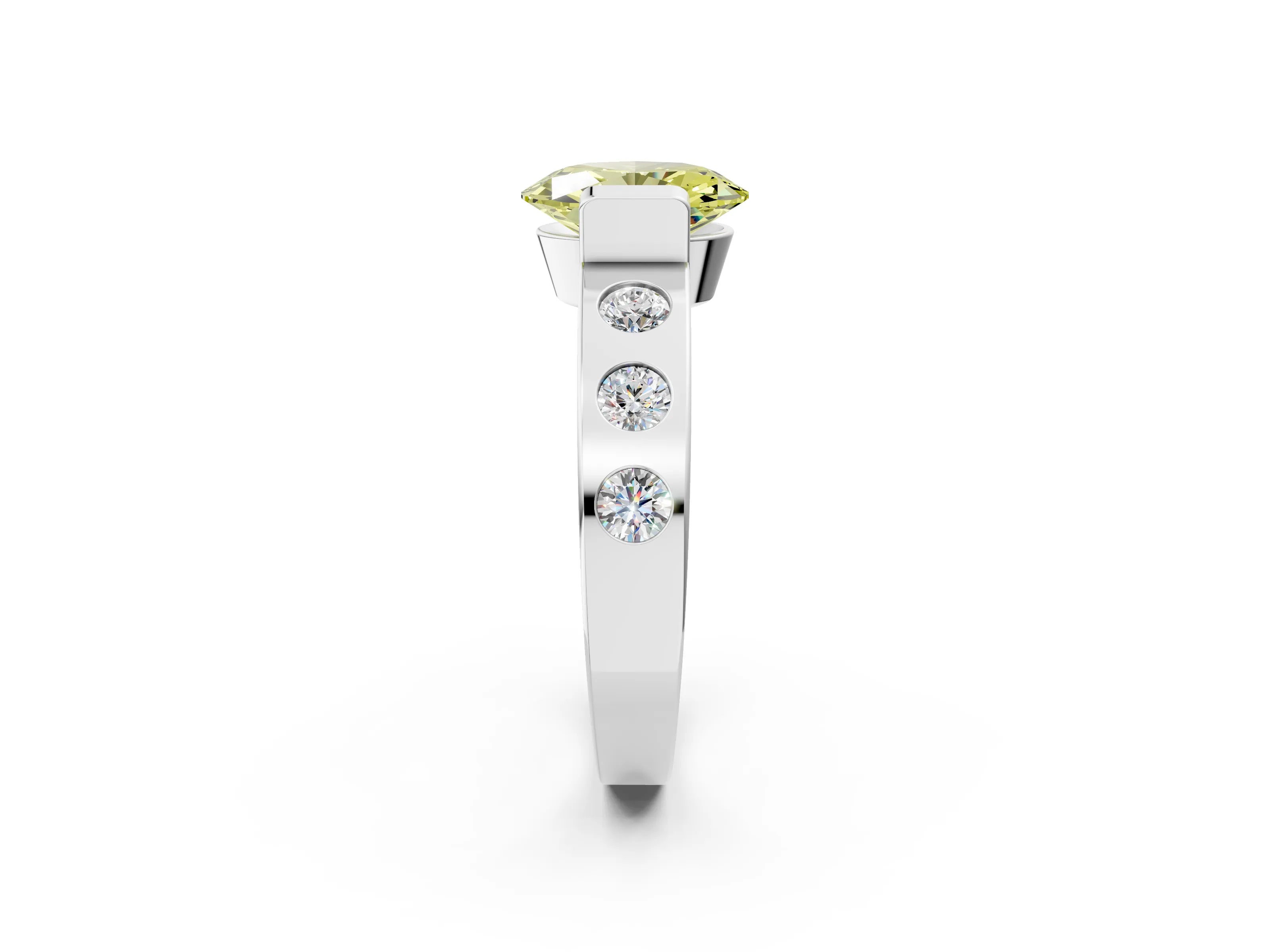White gold Fancy Yellow Oval Cut Brilliant Channel-Set Diamond Ring with Bezel Prong Setting_2