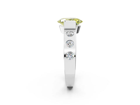 White gold Fancy Yellow Oval Cut Brilliant Channel-Set Diamond Ring with Bezel Prong Setting_2