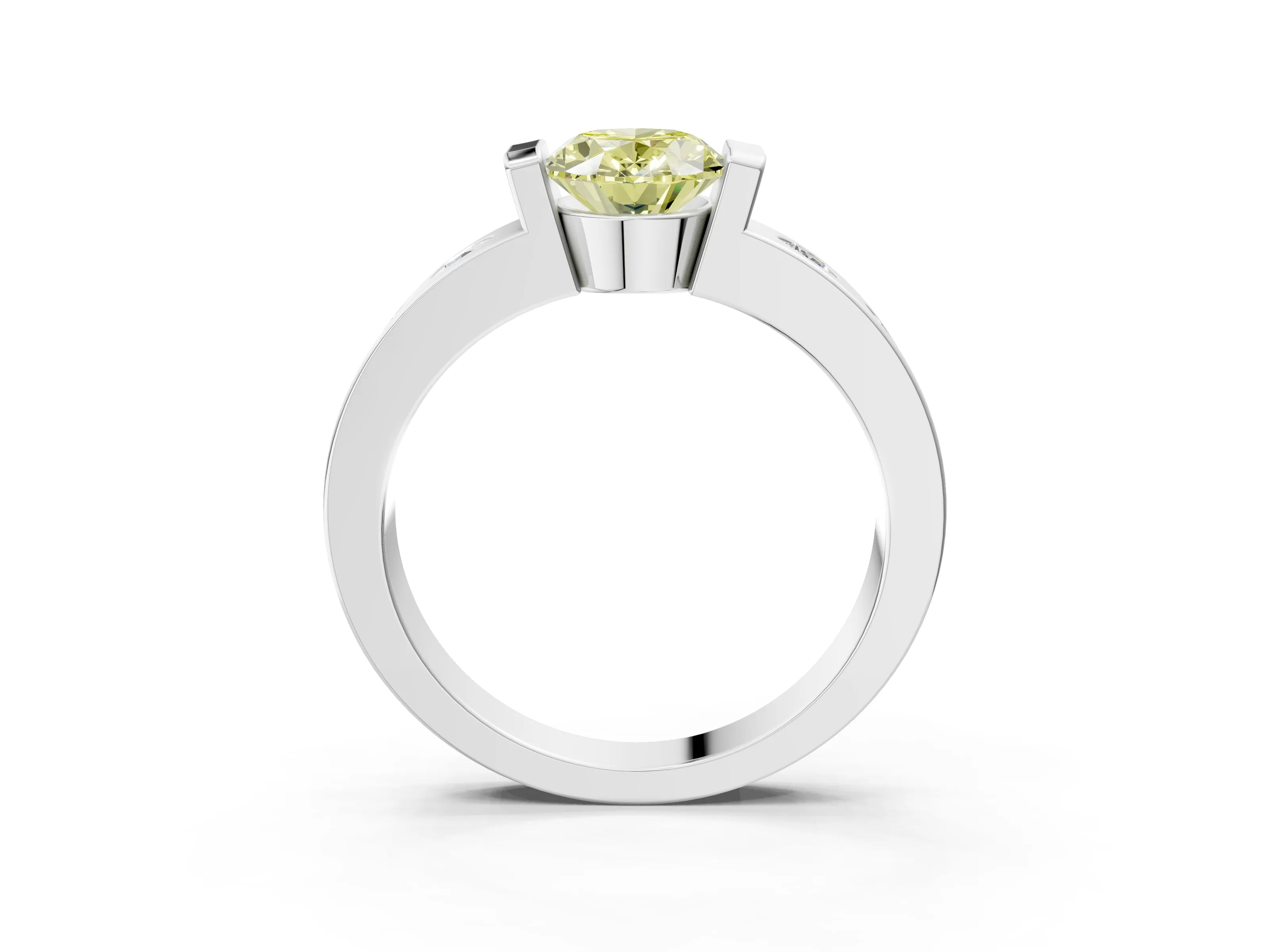 White gold Fancy Yellow Oval Cut Brilliant Channel-Set Diamond Ring with Bezel Prong Setting_3