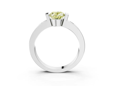 White gold Fancy Yellow Oval Cut Brilliant Channel-Set Diamond Ring with Bezel Prong Setting_3