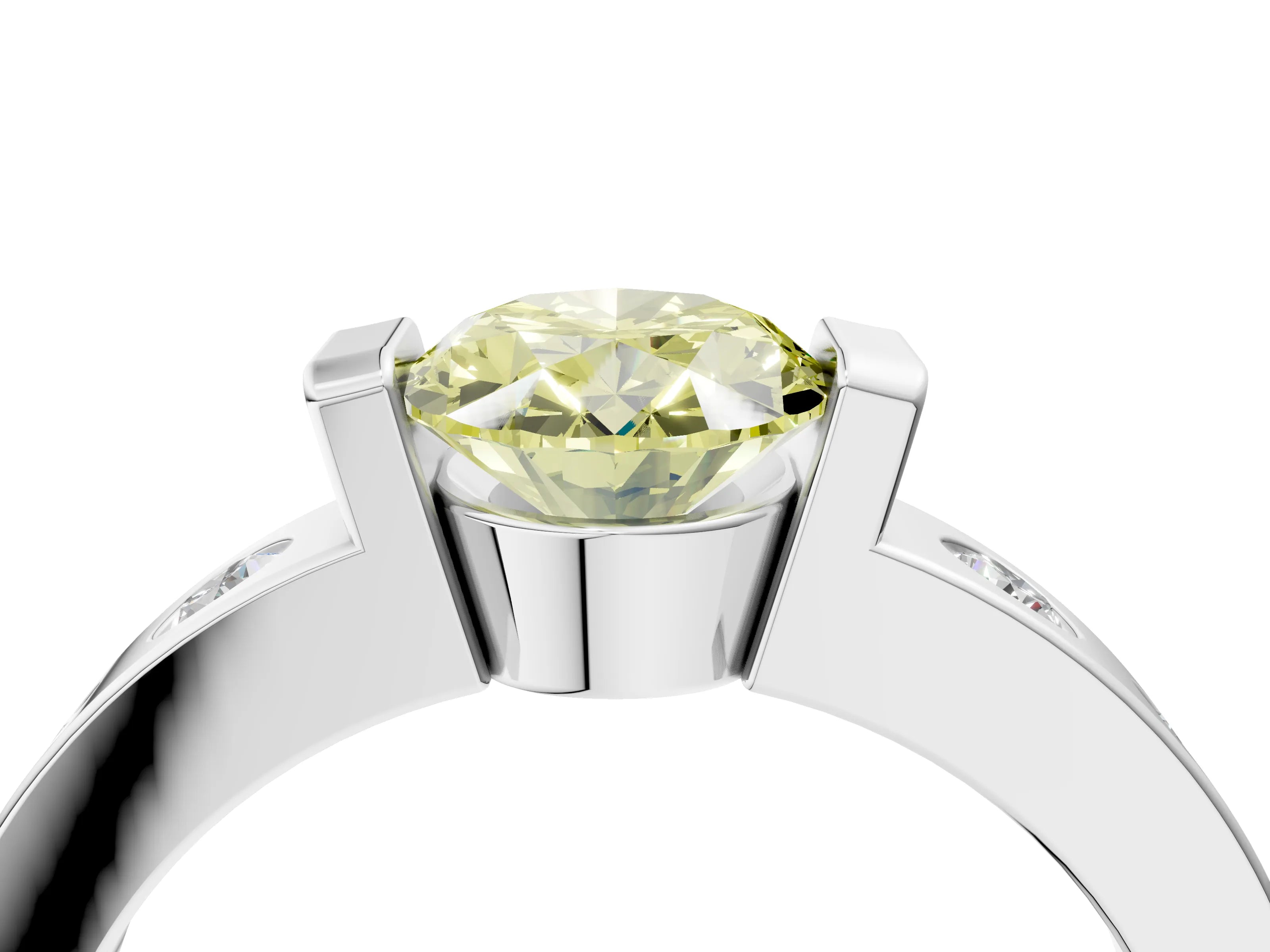 White gold Fancy Yellow Oval Cut Brilliant Channel-Set Diamond Ring with Bezel Prong Setting_4