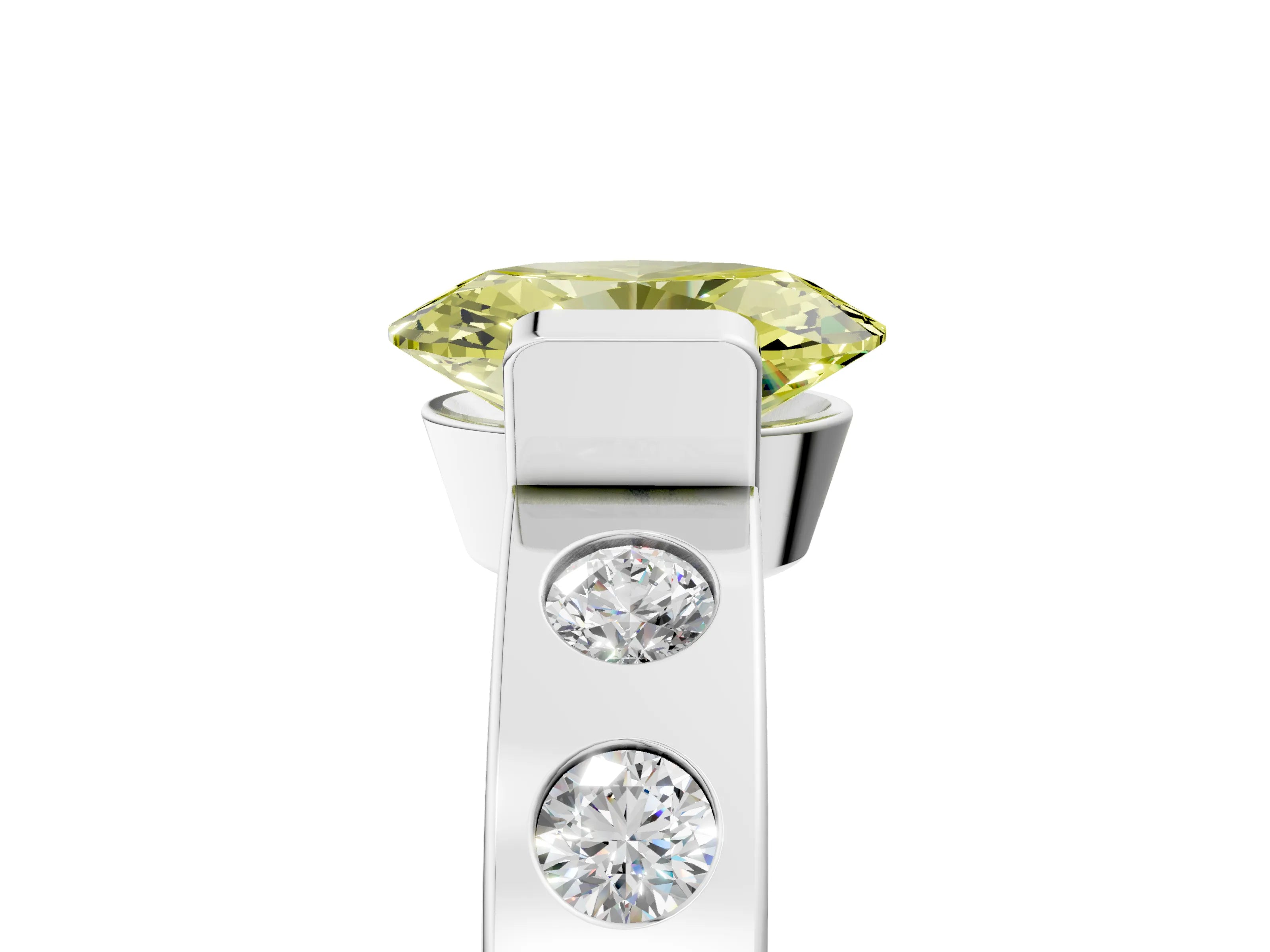 White gold Fancy Yellow Oval Cut Brilliant Channel-Set Diamond Ring with Bezel Prong Setting_5