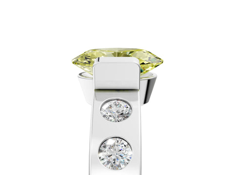 White gold Fancy Yellow Oval Cut Brilliant Channel-Set Diamond Ring with Bezel Prong Setting_5