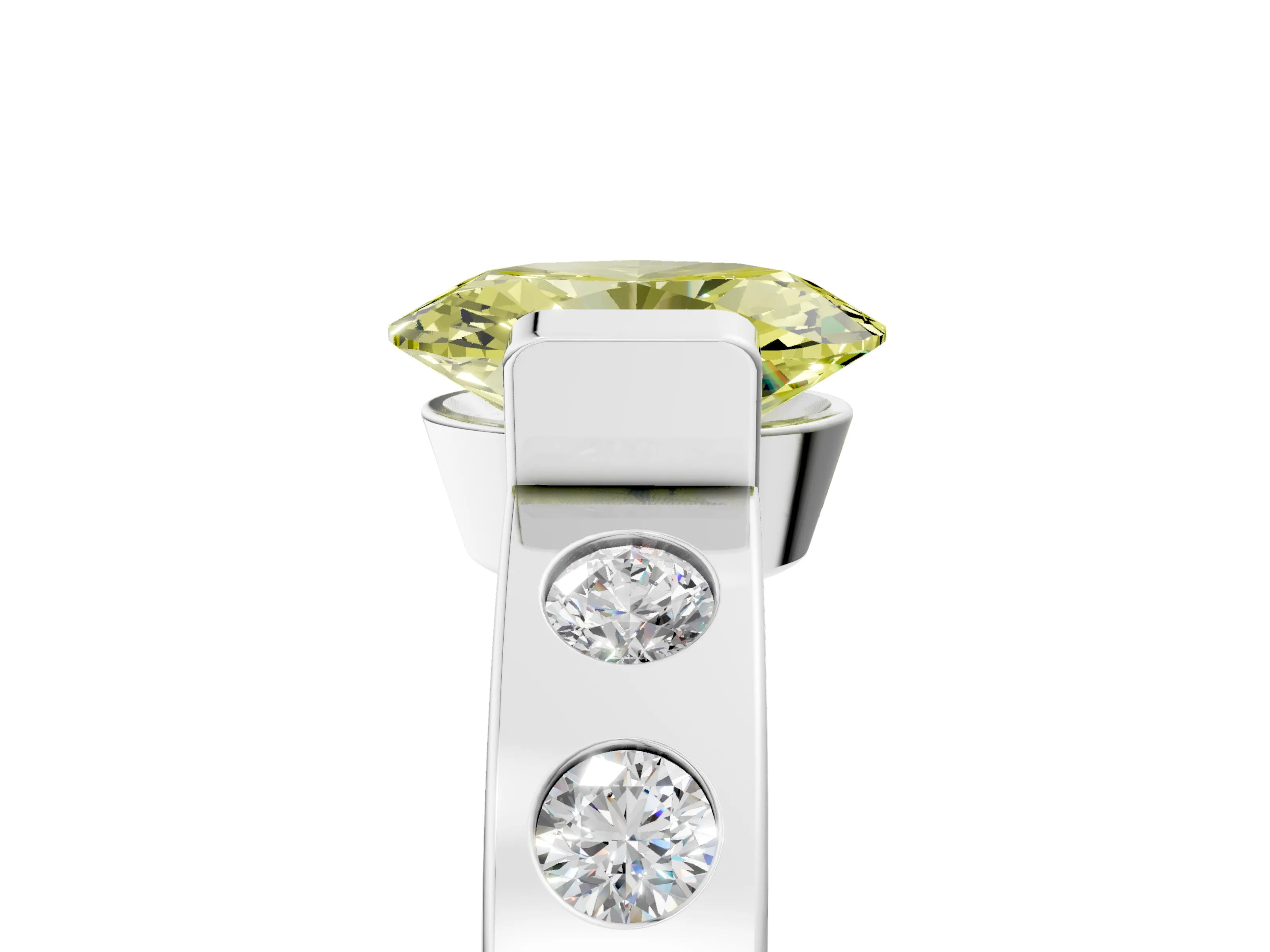 White gold Fancy Yellow Oval Cut Brilliant Channel-Set Diamond Ring with Bezel Prong Setting_5