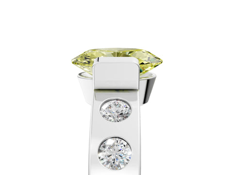 White gold Fancy Yellow Oval Cut Brilliant Channel-Set Diamond Ring with Bezel Prong Setting_5