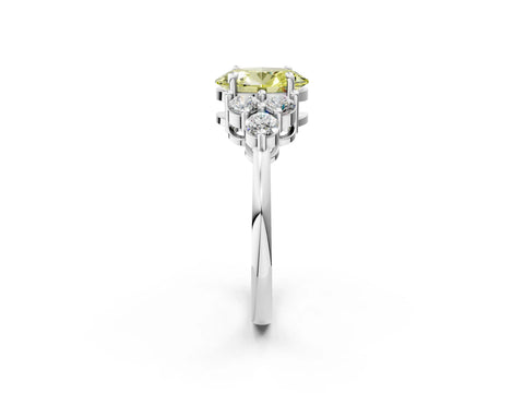 White gold Fancy Yellow Oval Cut Brilliant Diamond Cluster Accent Solitaire Ring with Prong Setting_26