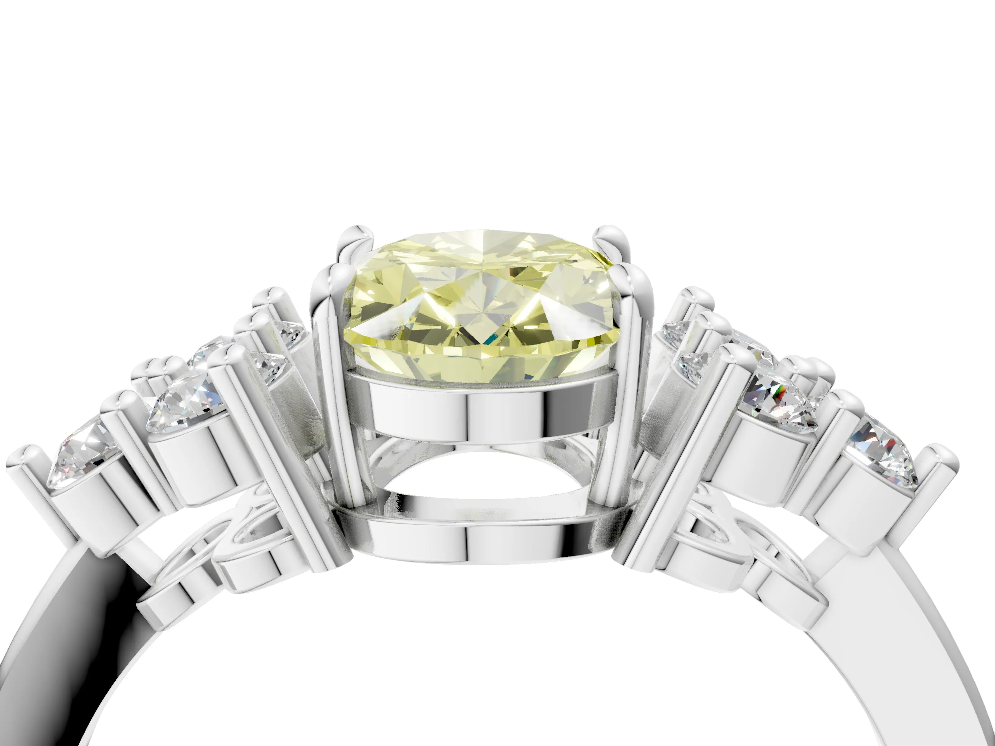 White gold Fancy Yellow Oval Cut Brilliant Diamond Cluster Accent Solitaire Ring with Prong Setting_28