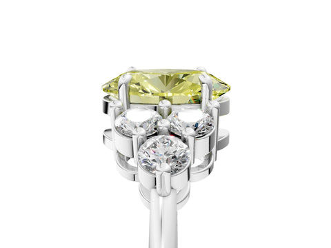 White gold Fancy Yellow Oval Cut Brilliant Diamond Cluster Accent Solitaire Ring with Prong Setting_29