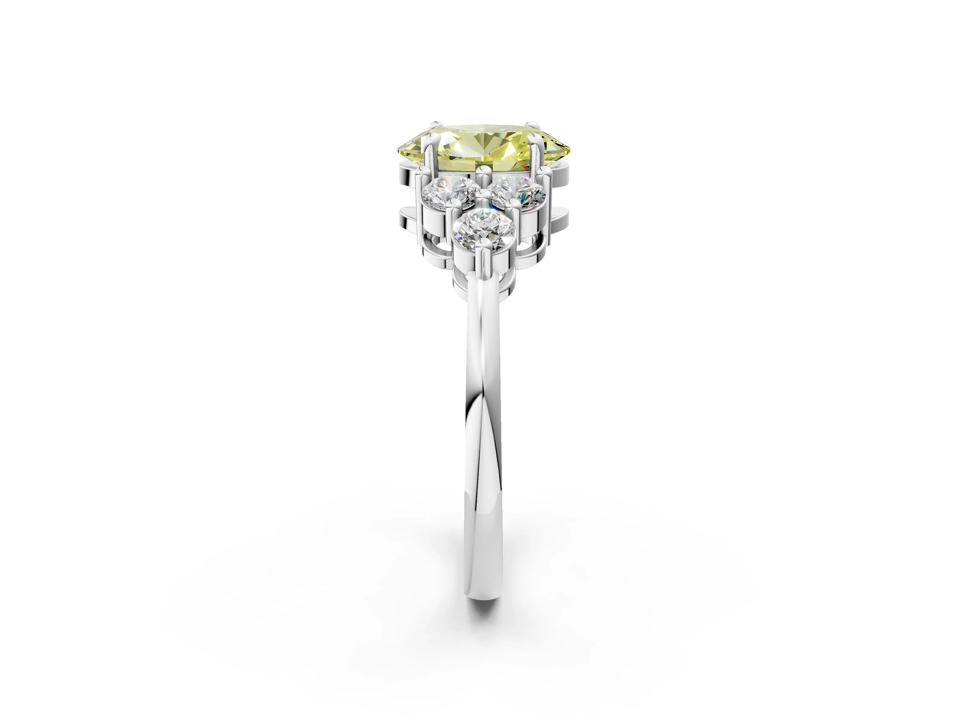 White gold Fancy Yellow Oval Cut Brilliant Diamond Cluster Accent Solitaire Ring with Prong Setting_2