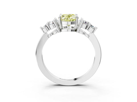 White gold Fancy Yellow Oval Cut Brilliant Diamond Cluster Accent Solitaire Ring with Prong Setting_3
