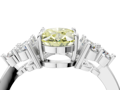 White gold Fancy Yellow Oval Cut Brilliant Diamond Cluster Accent Solitaire Ring with Prong Setting_4