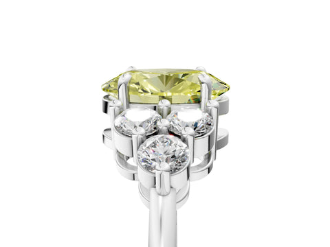 White gold Fancy Yellow Oval Cut Brilliant Diamond Cluster Accent Solitaire Ring with Prong Setting_5