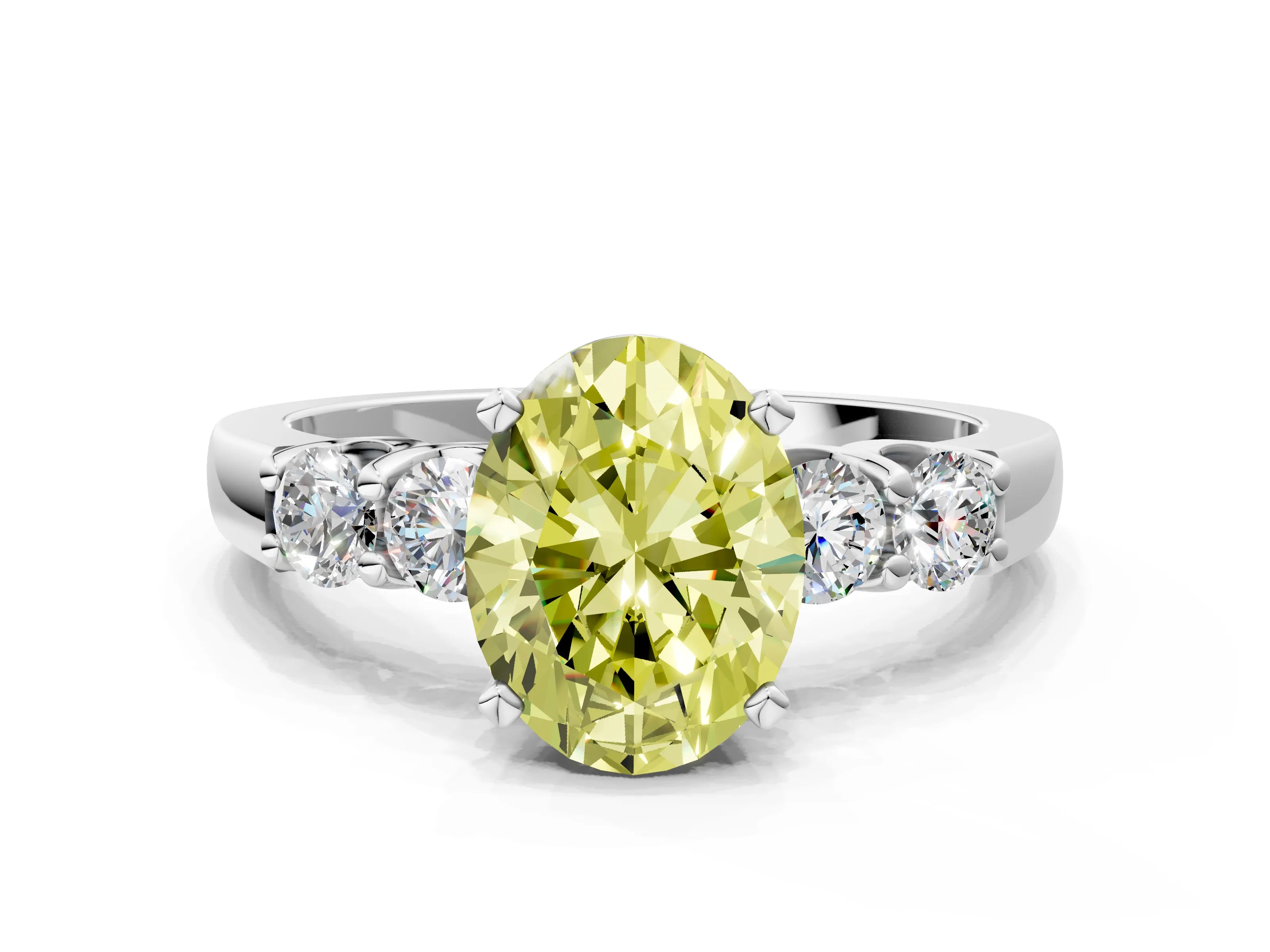 White gold Fancy Yellow Oval Cut Brilliant Diamond Five-Stone Engagement Ring with Prong Setting on a Classic Band_3