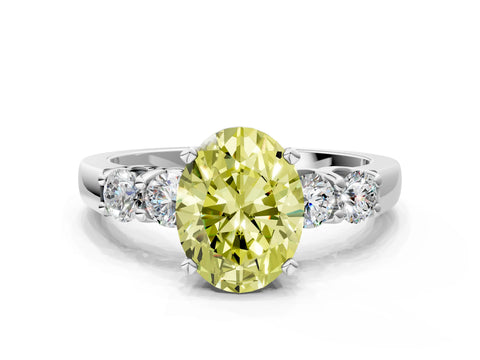 White gold Fancy Yellow Oval Cut Brilliant Diamond Five-Stone Engagement Ring with Prong Setting on a Classic Band_3